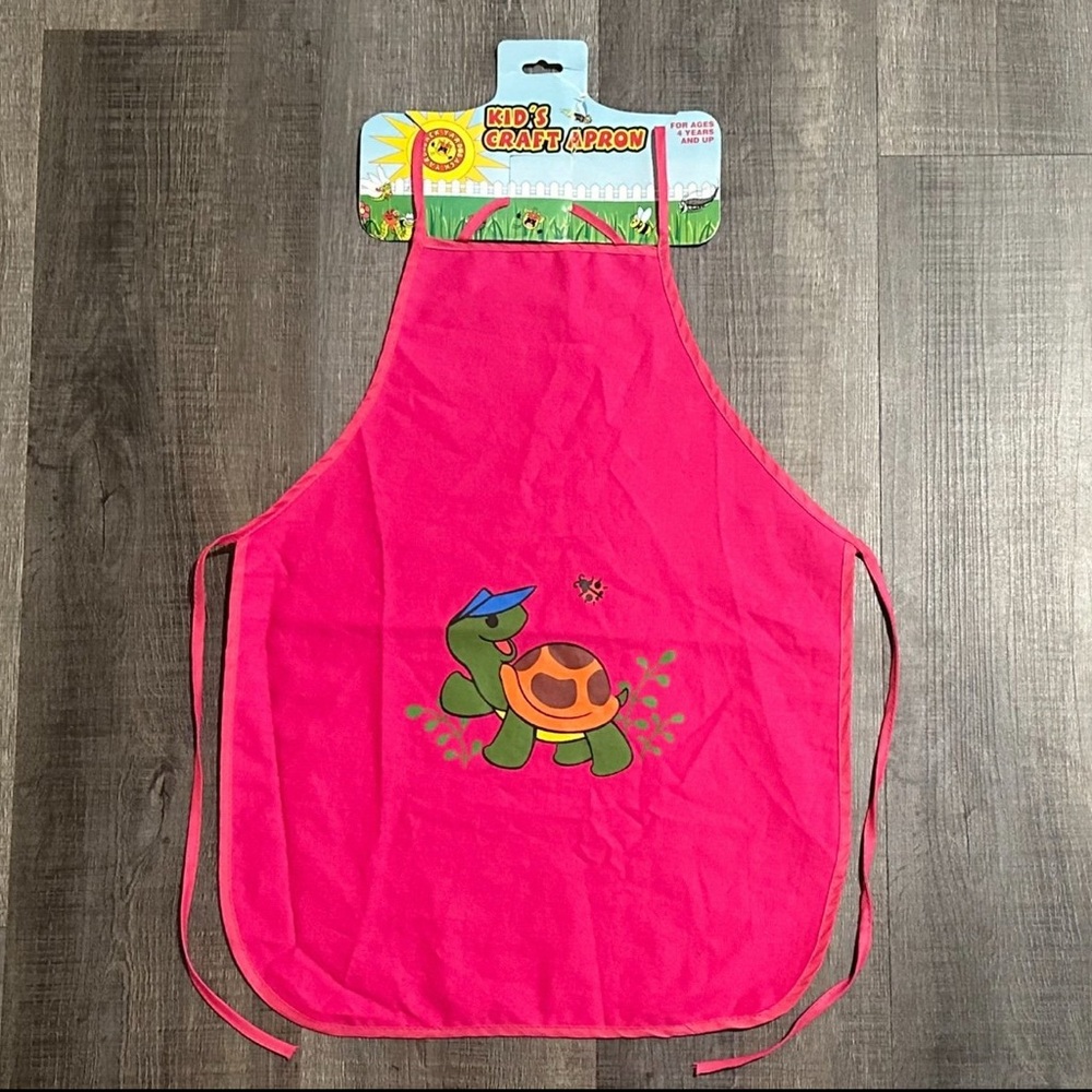 💞 New Kids Pink Fabric Craft Apron with Turtle Design